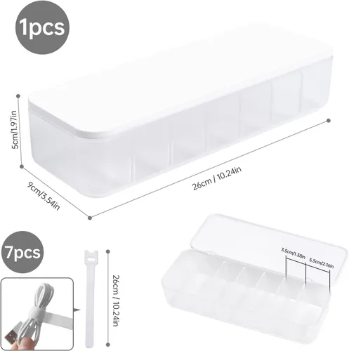 Vista 7 de PAVSTINE Organizador de Cables Caja de Almacenamiento con 7 bridas de alambre, caja de organización de cables de escritorio con tapa, organizador