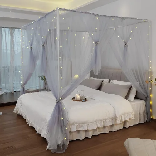 Vista 6 de Cortinas de cama con dosel – Cortinas de 4 esquinas para niñas y adultos, cama de princesa, mosquitera, accesorios de decoración de dormitorio