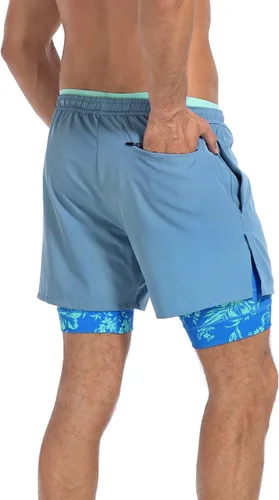 Vista 5 de LRD Pantalones cortos de entrenamiento para hombre con forro de compresión de 5 pulgadas de entrepierna