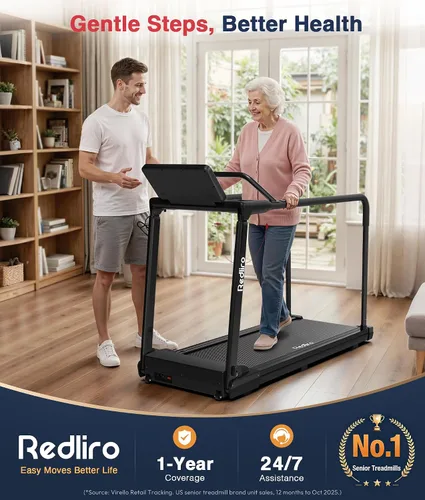 Vista 8 de Redliro Backwards Treadmill for Seniors with Long Handrails - 0.3 MPH Start