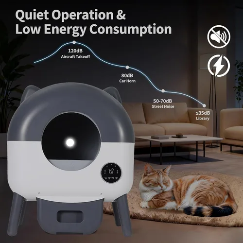 Vista 7 de Caja de arena autolimpiante para gatos con gran capacidad y limpieza automática, caja de arena automática con control de aplicación, triple