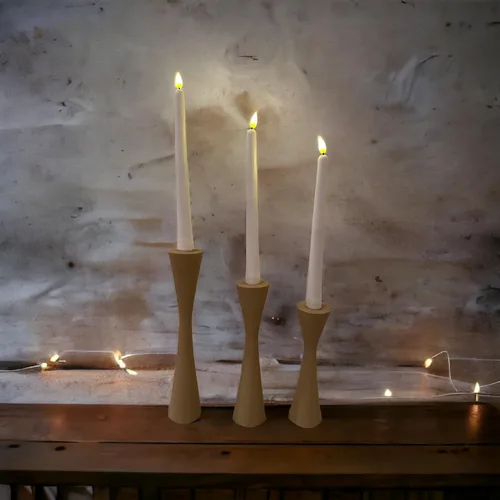 Vista 2 de Portavelas grandes y cónicos Geo de madera, candelabros cónicos y moderno candelabro decorativo para mesa, mantel de boda, fiesta, regalo