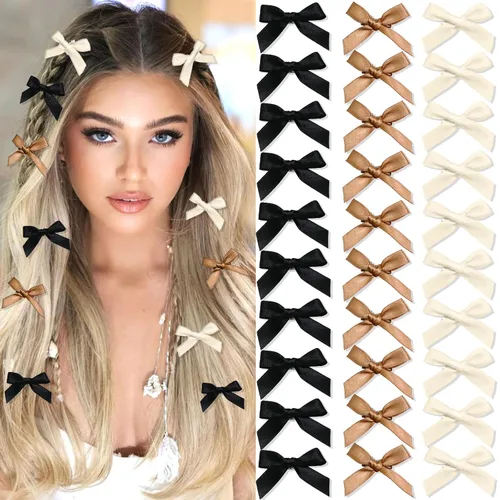 Vista 31 de 20 piezas de lazos negros para el cabello con cinta, clips tipo cocodrilo para el cabello, pasadores para el cabello para adolescentes, pinzas