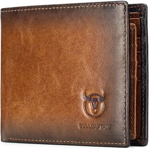Vista 37 de LUKZIJAES Billetera de cuero genuino para hombre, con bloqueo RFID, delgada, plegable, bolsillo frontal, #3-Café, Vintage