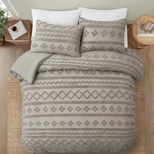 Vista 17 de Oli Anderson Juego de Edredón Beige Queen Acolchado Juego de Ropa de Cama Queen 3 Piezas, Edredón Boho Shabby Chic con 2 Fundas de Almohada