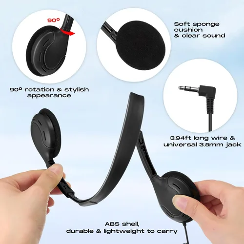 Vista 3 de Yunsailing Paquete de 10 auriculares a granel sobre la oreja con diadema ajustable y enchufe de 0.138 in para aprendizaje grupal, laboratorio