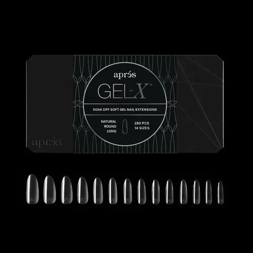 Vista 13 de Apres Gel-X® Caja redonda de puntas de uñas 280 puntas, puntas de gel suave, 14 tamaños 00-9 Medio tamaño incluido (redondo natural mediano)