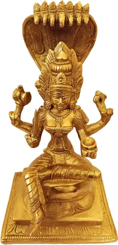 Vista 3 de GURU JEE™ Estatua de latón de la diosa india del sur Durga Mariamman sentada para Puja Mandir Regalos Decoración del hogar