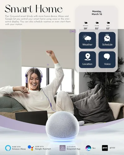 Vista 2 de Graywind Persianas enrollables motorizadas 100% opacas compatibles con Alexa Google, de vinilo, impermeables, inalámbricas, control remoto A-Beige