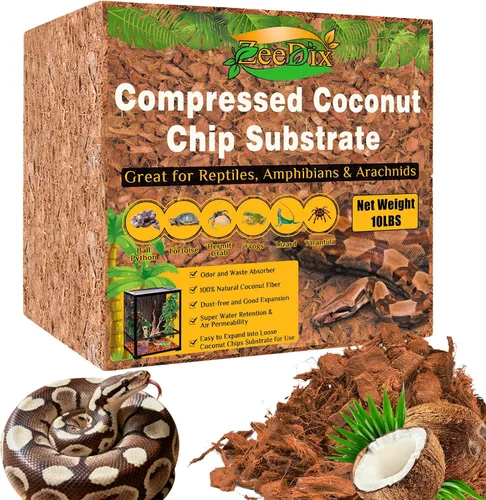 Vista 9 de ZeeDix - Chips de cáscara de coco orgánico para reptiles, sustrato de chips de coco para cama de serpiente, chips de fibra de coco para reptiles