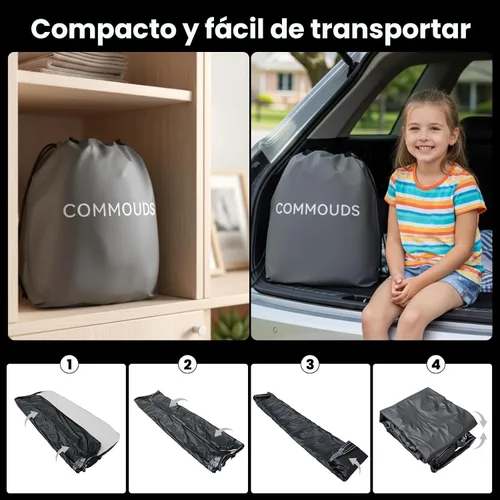 Vista 8 de COMMOUDS Colchón de aire Queen con bomba de aire recargable USB integrada, colchón inflable portátil, cama de aire para exteriores, viajes, hogar e