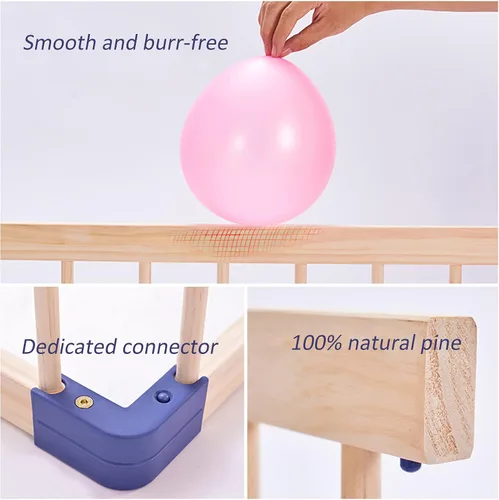 Vista 3 de Jolan Corralito de madera para bebés, valla de seguridad anticaídas, con puerta, para interiores y exteriores, centro de actividades para niños