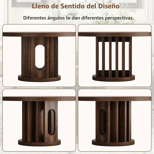 Vista 8 de knoworld Mesa de Centro Redonda de 31.5", Mesa de Centro Circular Pequeña de Madera con Diseño de Panel con Orificio y Empalme, Mesas de Centro