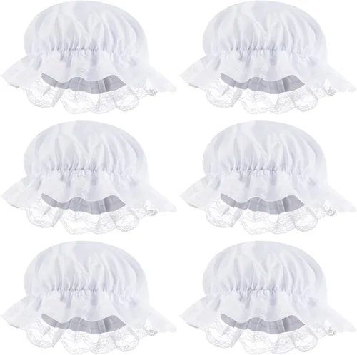 Vista 7 de Gorra blanca de la mafia para disfraz de pionero, gorro colonial para mujer, accesorio para sombrero de noche con volantes