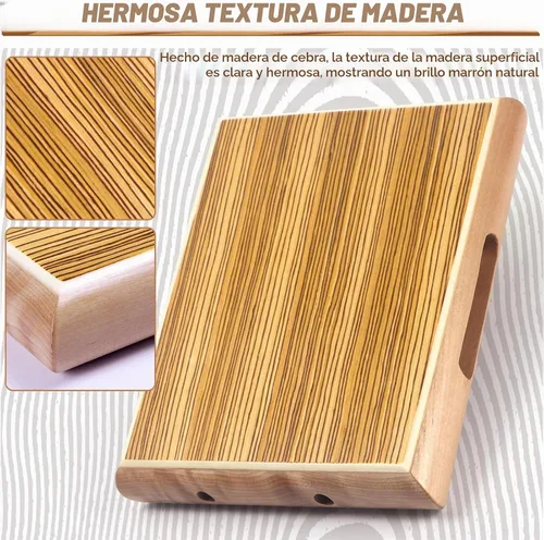 Vista 3 de Cajon, 12 x 9.4 x 1.7 pulgadas, caja de percusión de madera de cebra caja de ritmos con cuerdas ajustables internas Cajones, llave, bolsa