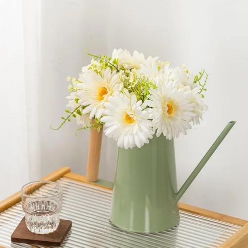 Vista 2 de TOPIA Ramo de margaritas de gerberas artificiales de seda blanca, 10 tallos que combinan con flores silvestres