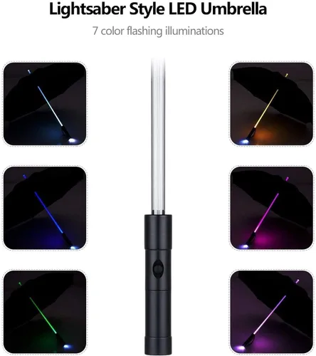Vista 4 de Paraguas con diseño de espada láser Bestkee luz LED de 7 colores empuñadura integrada en la parte inferior