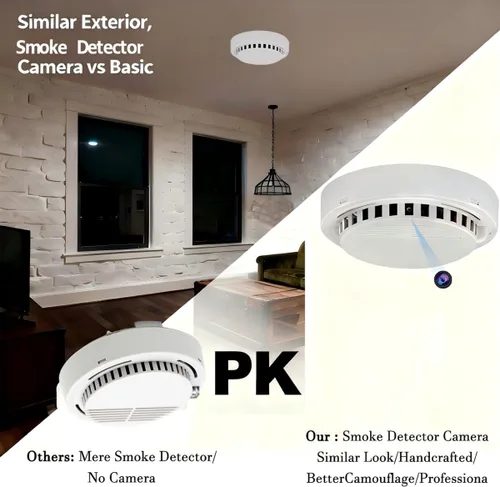 Vista 2 de Detector de humo manual de cámara oculta – Gran angular de 150°, detección de movimiento, visión nocturna, 5000mAh y 2.4G WiFi hecho a mano, ideal