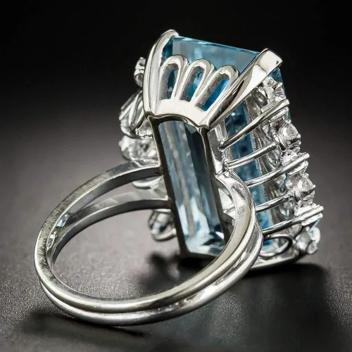 Vista 4 de Anillo de joyería de compromiso para mujer, cuadrado de plata 925, topacio azul cielo, tamaño 6 a 10