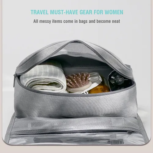 Vista 4 de L&FY Neceser portátil multifuncional para viaje, estuche de maquillaje y cosméticos, organizador de artículos de aseo, A-Negro