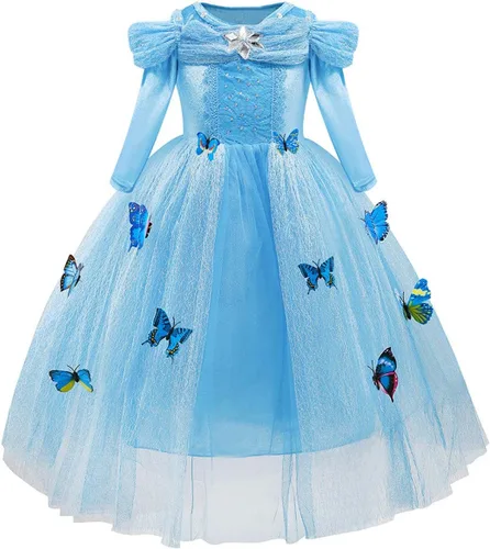Vista 2 de Vestido de cumpleaños de princesa Cenicienta para niñas, disfraz de Halloween, concurso de Navidad, fiesta de baile con accesorios