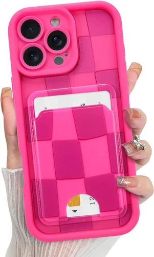 Vista 8 de KANGHAR Compatible con iPhone 13 Funda, Cartera de Silicona a Cuadros con Bonito Patrón, Tarjetero y Protección de Cámara, Suave, Delgada, a Prueba