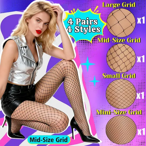 Vista 2 de Medias de red para mujer, mallas negras, medias de cintura alta Talla única, talla grande. Puntera reforzada, suave elasticidad, comodidad