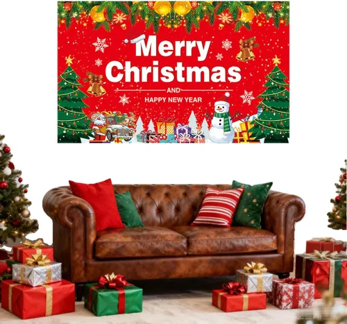 Vista 5 de Fondo grande de Feliz Navidad, pancarta de tela para decoración de fiestas de Navidad, 5.9 x 3.6 pies, letrero fotográfico para decoración