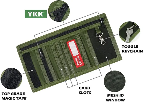 Vista 5 de Rough Enough - Cartera para niños con cordón para adolescentes y niños, con cremallera, monedero de nailon verde militar