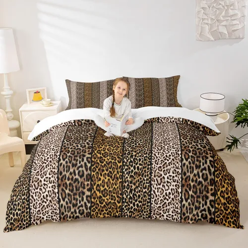 Vista 11 de Juego de funda de edredón con estampado de leopardo, tamaño individual, juego de ropa de cama rústica con rayas de piel de cebra, decoración