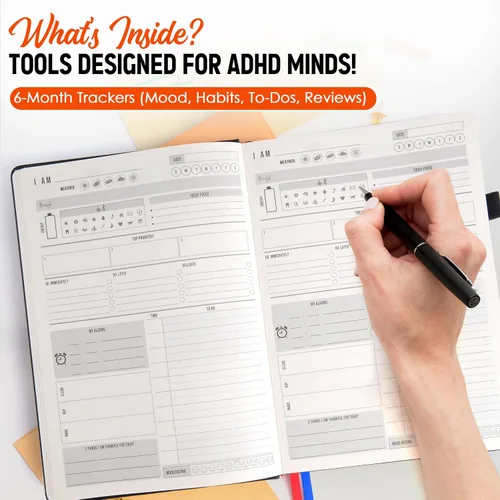 Vista 4 de Agenda para adultos con TDAH – Agenda semanal diaria de 6 meses sin fecha, planificador de enfoque completo, organizador de soluciones para personas