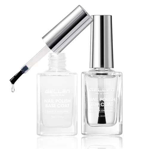 Vista 17 de GELLEN Capa base de esmalte de uñas transparente, secado rápido al aire, capa superior que no se limpia y capa base transparente teñida rosa natural