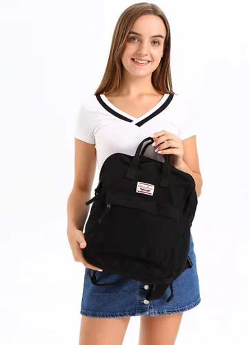Vista 6 de Mochila LuckyZ de lona, ligera, estilo informal, para la escuela, para viaje, mediana, bolso de mano para mujer, Negro), Owl-Black