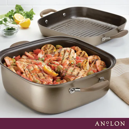Vista 3 de Anolon Advanced - Sartén antiadherente anodizada dura para parrilla, plancha y tostadora, 11 pulgadas, color marrón