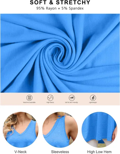 Vista 5 de AWULIFFAN - Blusa de verano sin mangas con cuello en V, túnica, top, para mujer 01 Negro