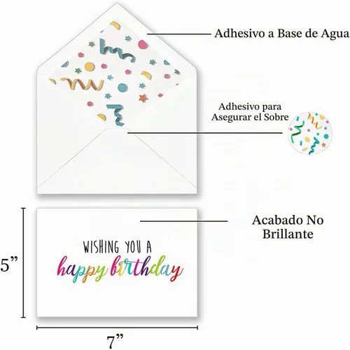 Vista 8 de 100 tarjetas de feliz cumpleaños a granel, surtido grande de 5 x 7 pulgadas, con sobres, calcomanías y saludos simples en el interior para oficina