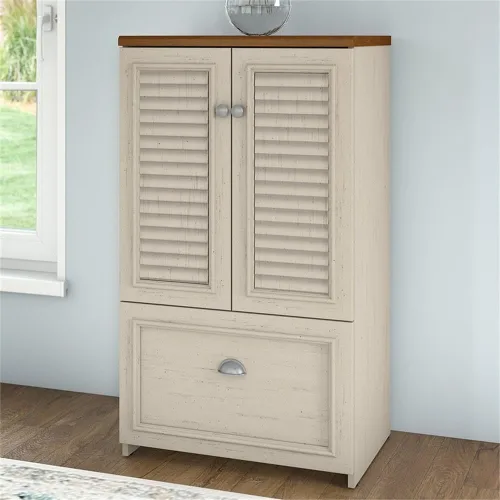 Vista 2 de Bush Furniture Fairview - Armario con cajón, Madera, Blanco antiguo y arce de té.