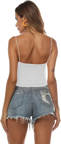 Vista 4 de Amilia - Camiseta básica de tirantes delgados para mujer (doble capa)