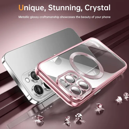 Vista 3 de Funda para iPhone 14 Pro Max con protector de lente de cámara integrado [diseño único de textura de diamante] [magnético superfuerte] Funda delgada