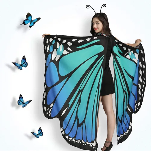 Vista 3 de Jeicy Halloween Butterfly Wings Shawl Fairy Lady Cape Nymph Pixie for Women Girls Halloween Costumes with Antenna Headband