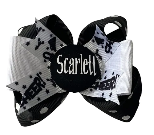 Vista 7 de Softball Glitter Hair Name Bow - Black and Gold, Match Team and School Spirit Wear