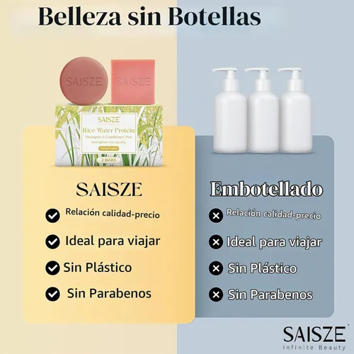 Vista 5 de Barra de champú y acondicionador de agua de arroz para cabello suave y fortalecedor, 2 barras