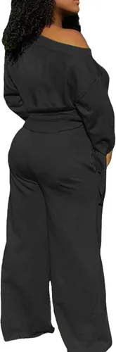Vista 3 de MRSYVES Conjunto de 2 piezas para mujer, ropa sexy para club, talla grande y hombros descubiertos, camisa de manga larga, pantalones sueltos