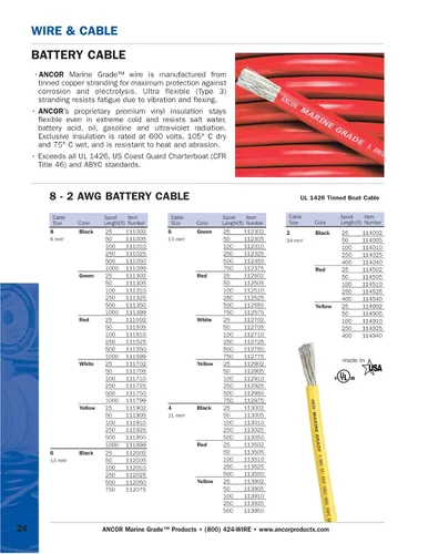Vista 2 de Ancor Cable de batería y cable de grado marino 18 AWG - 4/0 AWG y de tamaños de bovina
