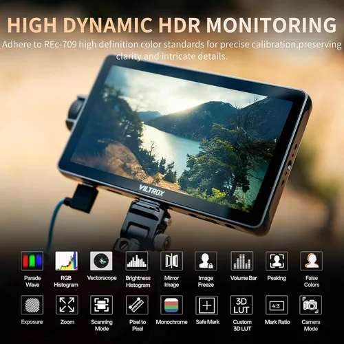Vista 6 de VILTROX Monitor de campo de cámara de 7 pulgadas, monitor de cámara táctil de 2800 liendres, monitoreo de video Full HD de 1920 x 1080, Lut 3D