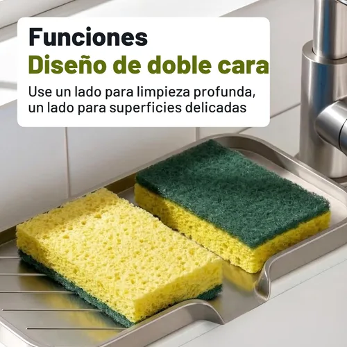 Vista 4 de Amazon Basics Esponjas de doble cara resistentes, reutilizables, 4.4 x 2.7 x 0.8 pulgadas, amarillo/verde, paquete de 6