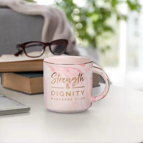 Vista 2 de Christian Art Gifts Taza de café y té de cerámica con borde dorado, 13 oz, sin plomo ni cadmio, para mujeres y hombres con versículo bíblico