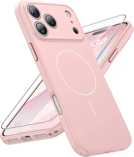 Vista 45 de FNTCASE Funda para iPhone 17 Pro: [Compatible con Magsafe] Fundas sólidas mate 17 Pro azul con protector de pantalla