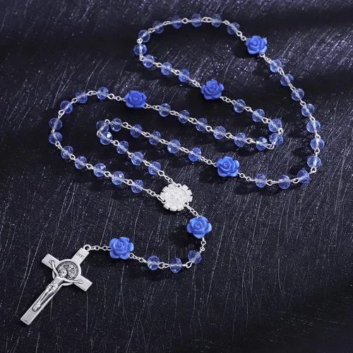Vista 80 de KOMI Rosario de cuentas católicas para mujer, collar de cuentas de rosario con cruz de crucifijo, perlas de cristal, rosario, rosarios, católicos