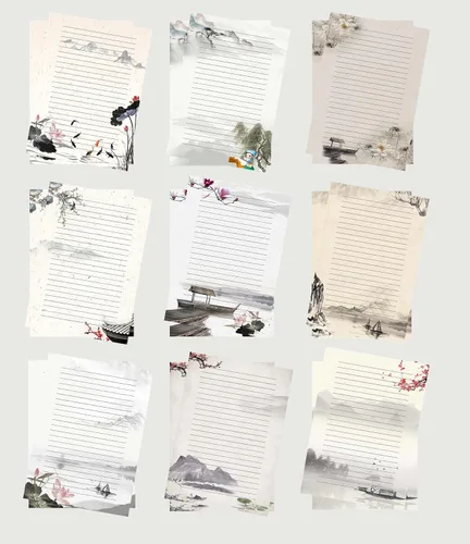 Vista 2 de 50 papeles de papelería de escritura, papel de papelería forrado para escribir cartas, papel de carta vintage con líneas, 100 GSM, tamaño A4, 10